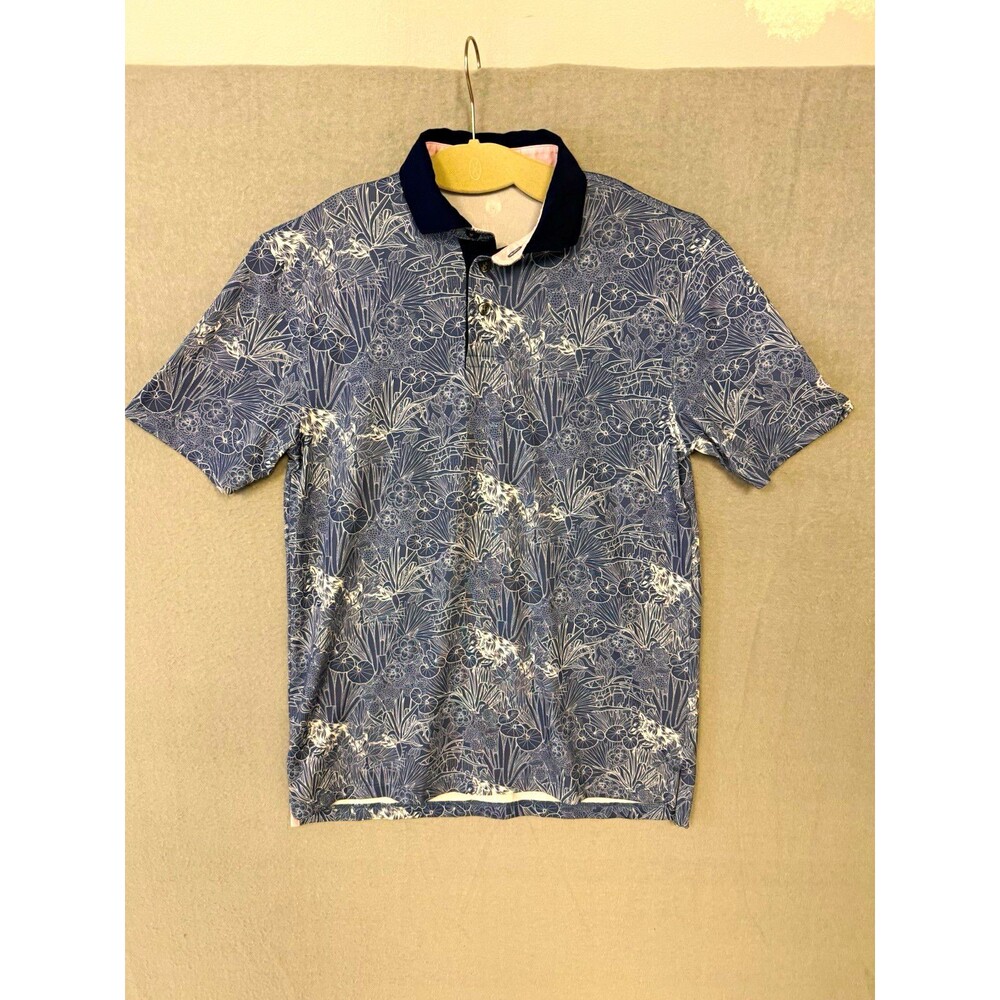Greyson Clothiers Youth XXL (12/13) Floral Wolf Jungle Golf Polo Shirt Blue